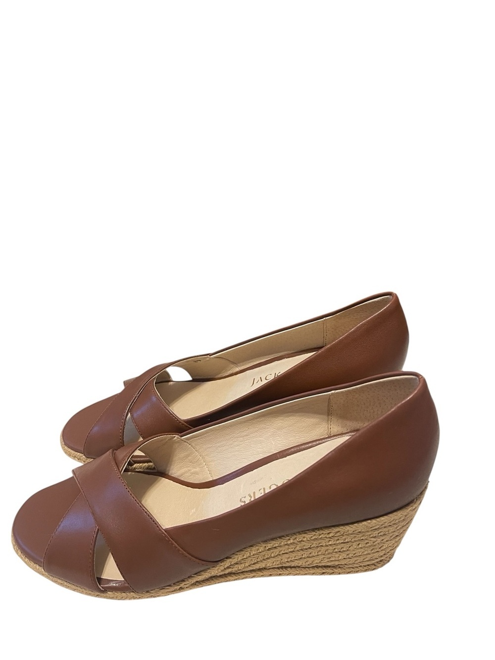 Jack Rogers Brown Leather Crisscross Wedge Espadrille Sandal Preppy sz 9 NIB - Picture 2 of 11